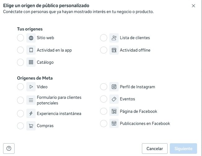 Tipos de publico Meta